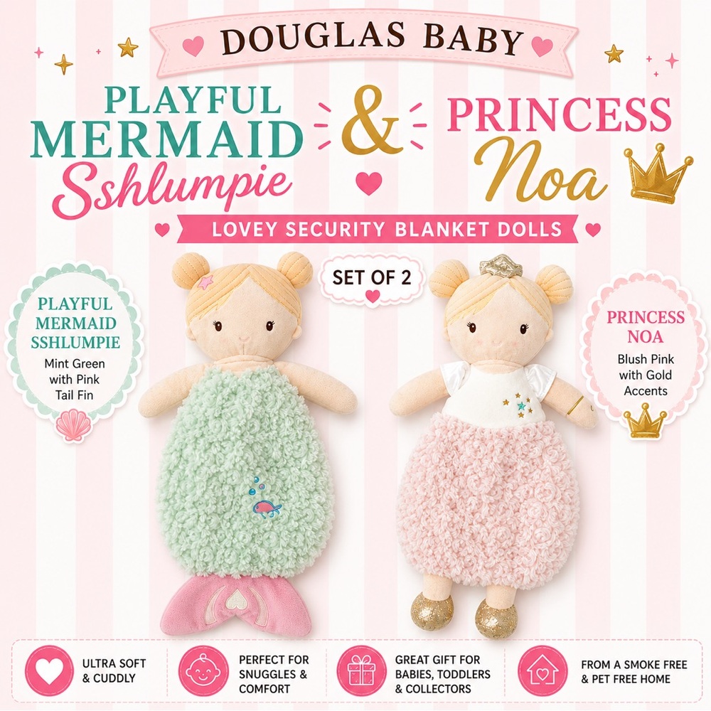 Douglas Baby Playful Mermaid Sshlumpie & Princess Noa Lovey Security Blanket Set
